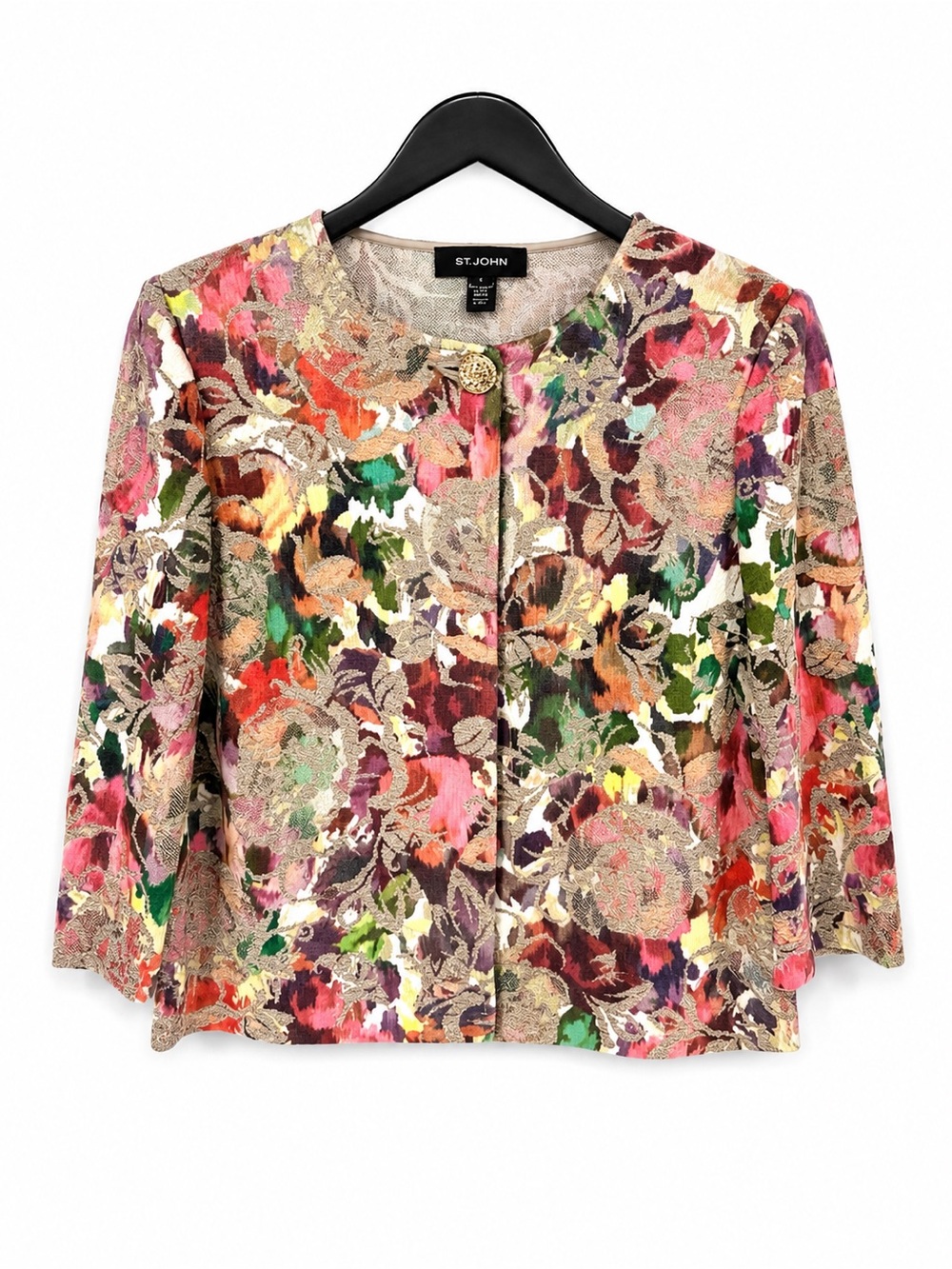 St John Embellished Metallic Floral Knit Cardigan 8 Event Dressy